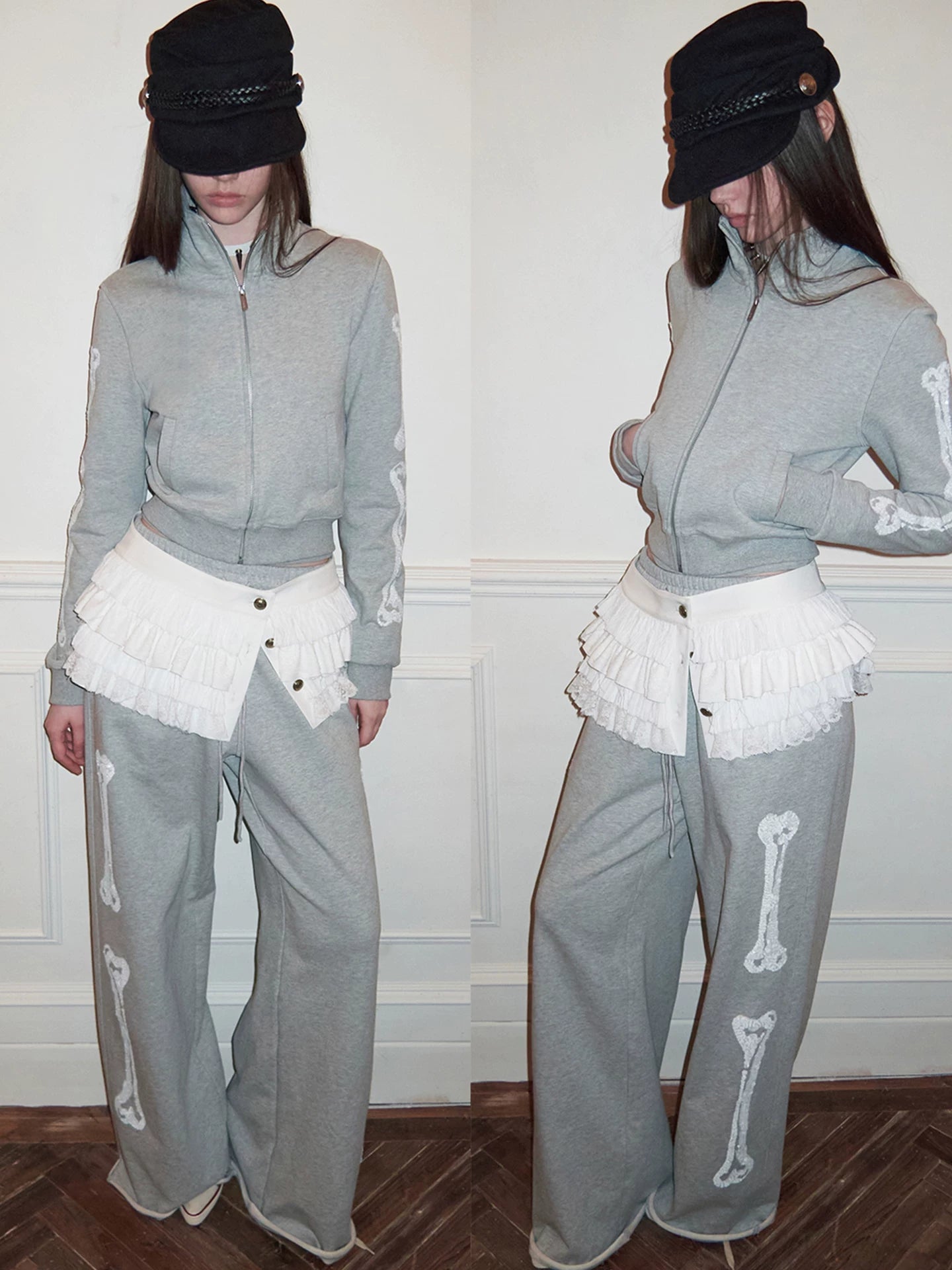 Bone Sequin Stand-Collar Sweat Set