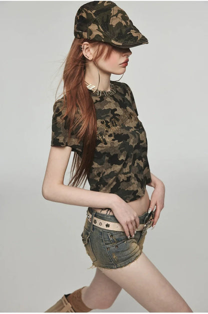 Low-waist Denim Washed Shorts