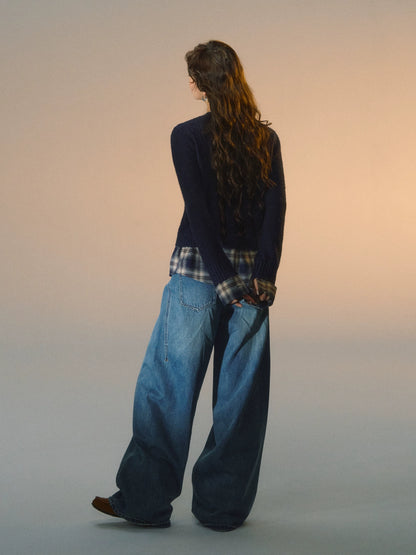 Plaid Layered Cable Cardigan