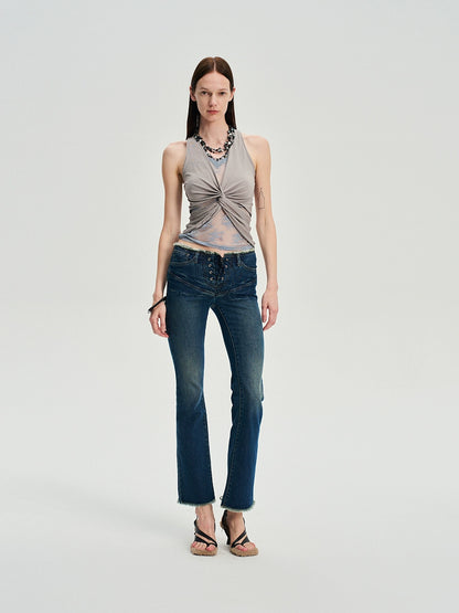 Lace Panel Twist Knit Tank