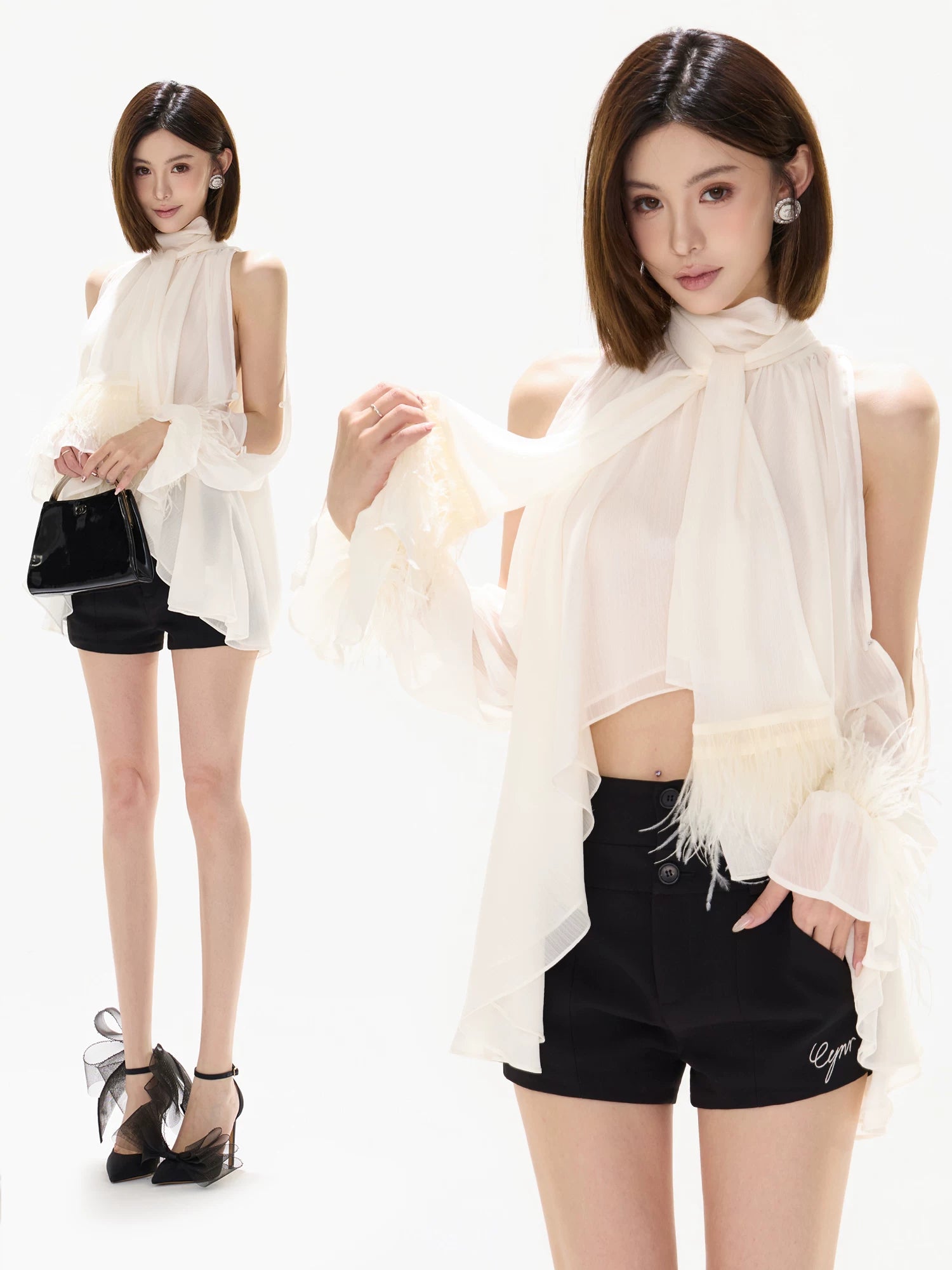 Halter Chiffon Ruffle Blouse