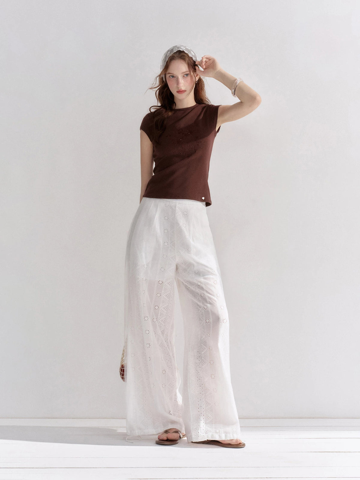 Eyelet Drawstring Wide-Leg Pants