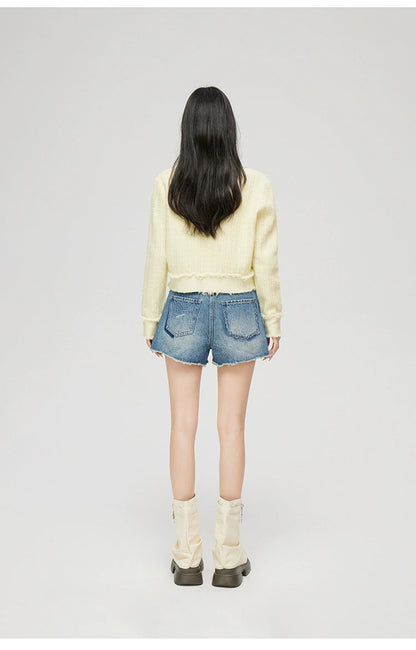 Milk Yellow &amp; Gray V-Neck Knit Cardigan
