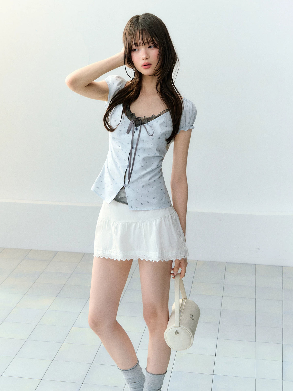 White Cotton Lace A-Line Skirt