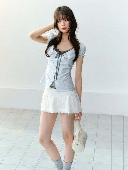 White Cotton Lace A-Line Skirt