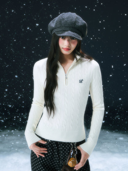 Apricot Cable Half-zip Knit Sweater