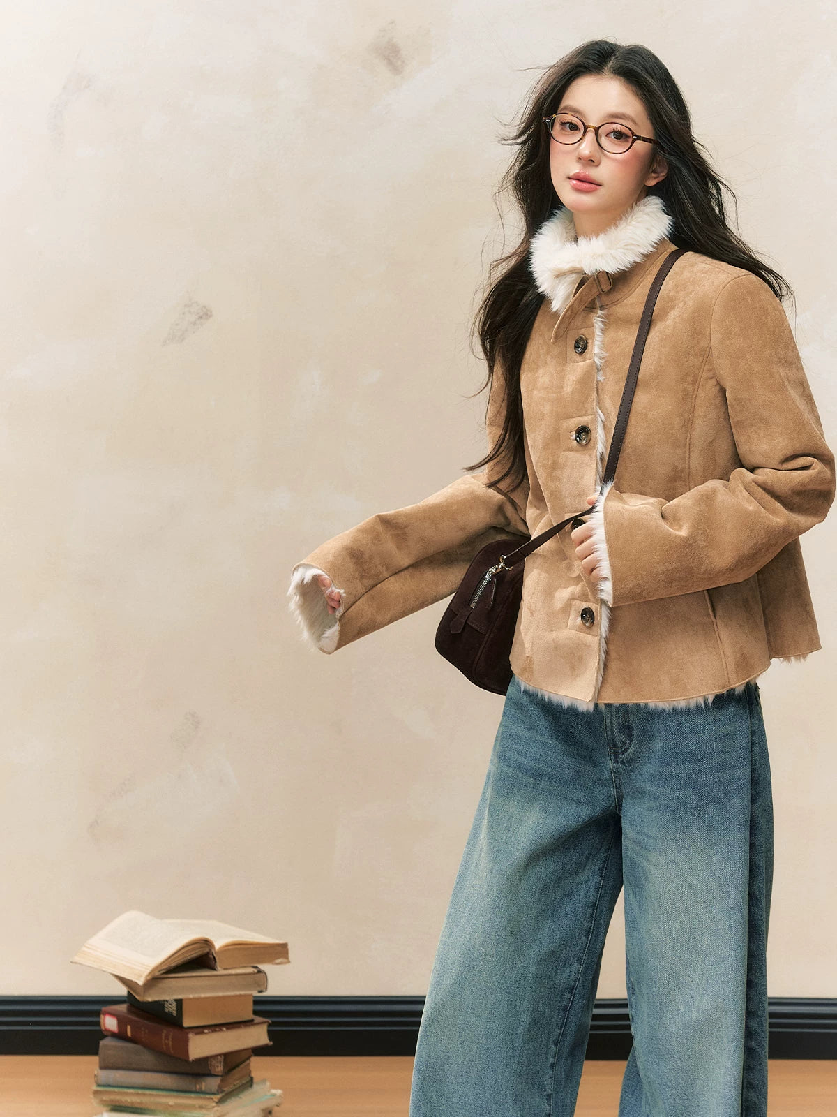 Khaki Shearling Fur Coat