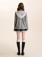 Lace Hooded Long-Sleeve T-Shirt