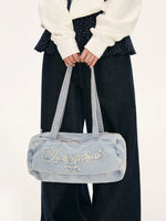 Light Blue Bow Letter Denim Shoulder Bag