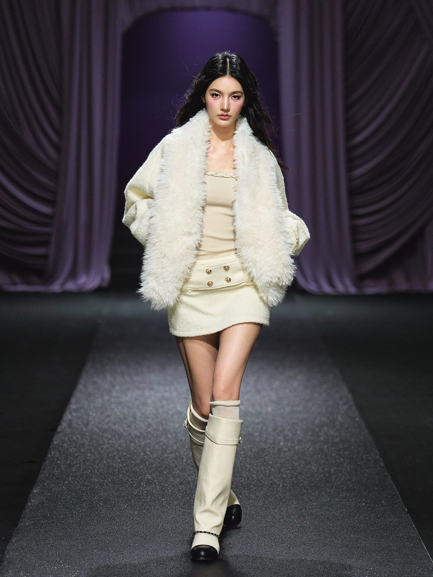 Wool Belted A-Line Skirt