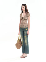 Leopard Print Deep V Tee
