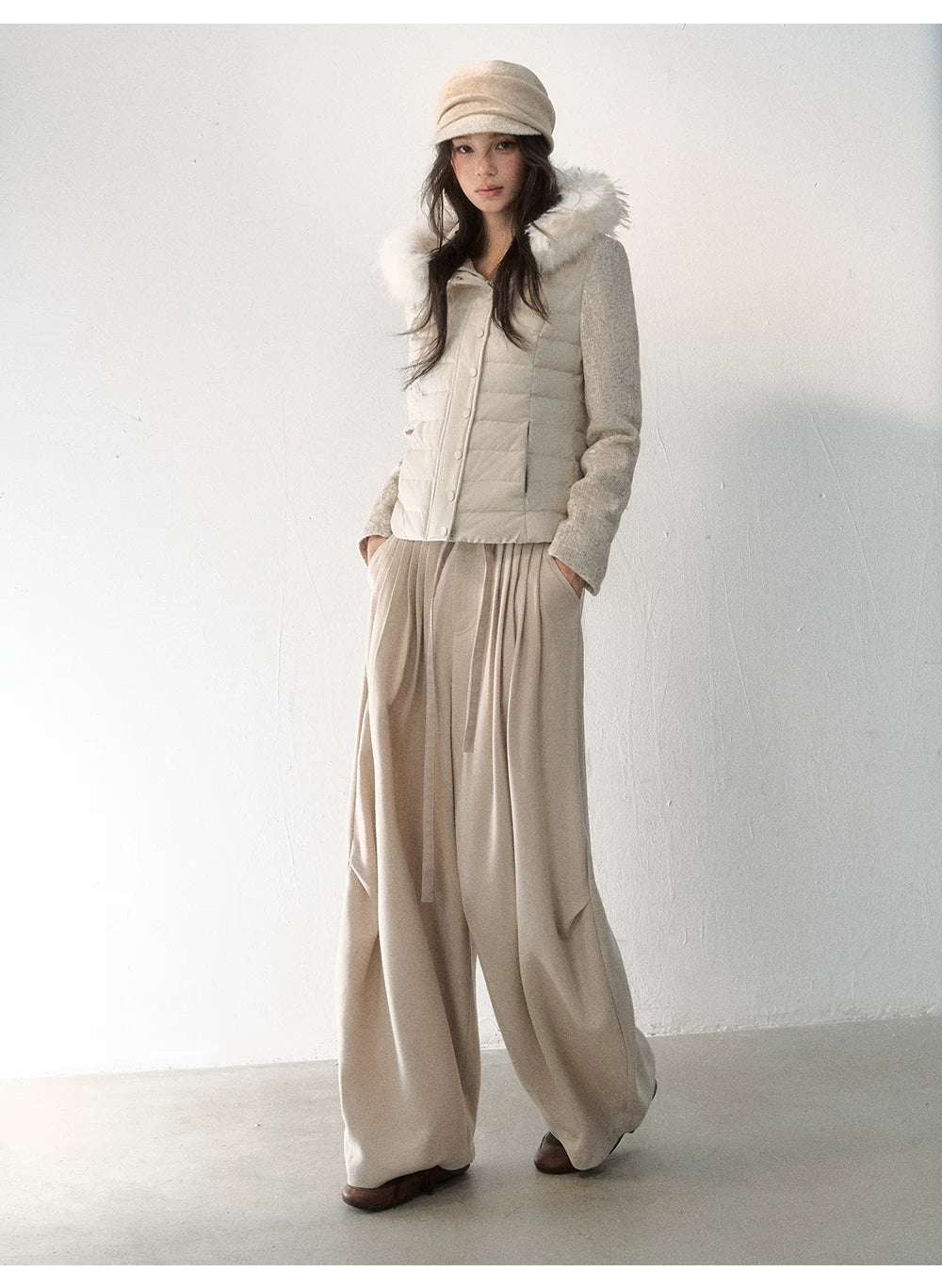 Fur-Trimmed Hooded Panelled Down Jacket