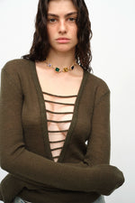 Black & Green Wool Handmade Drawstring Knit Pullover Sweater