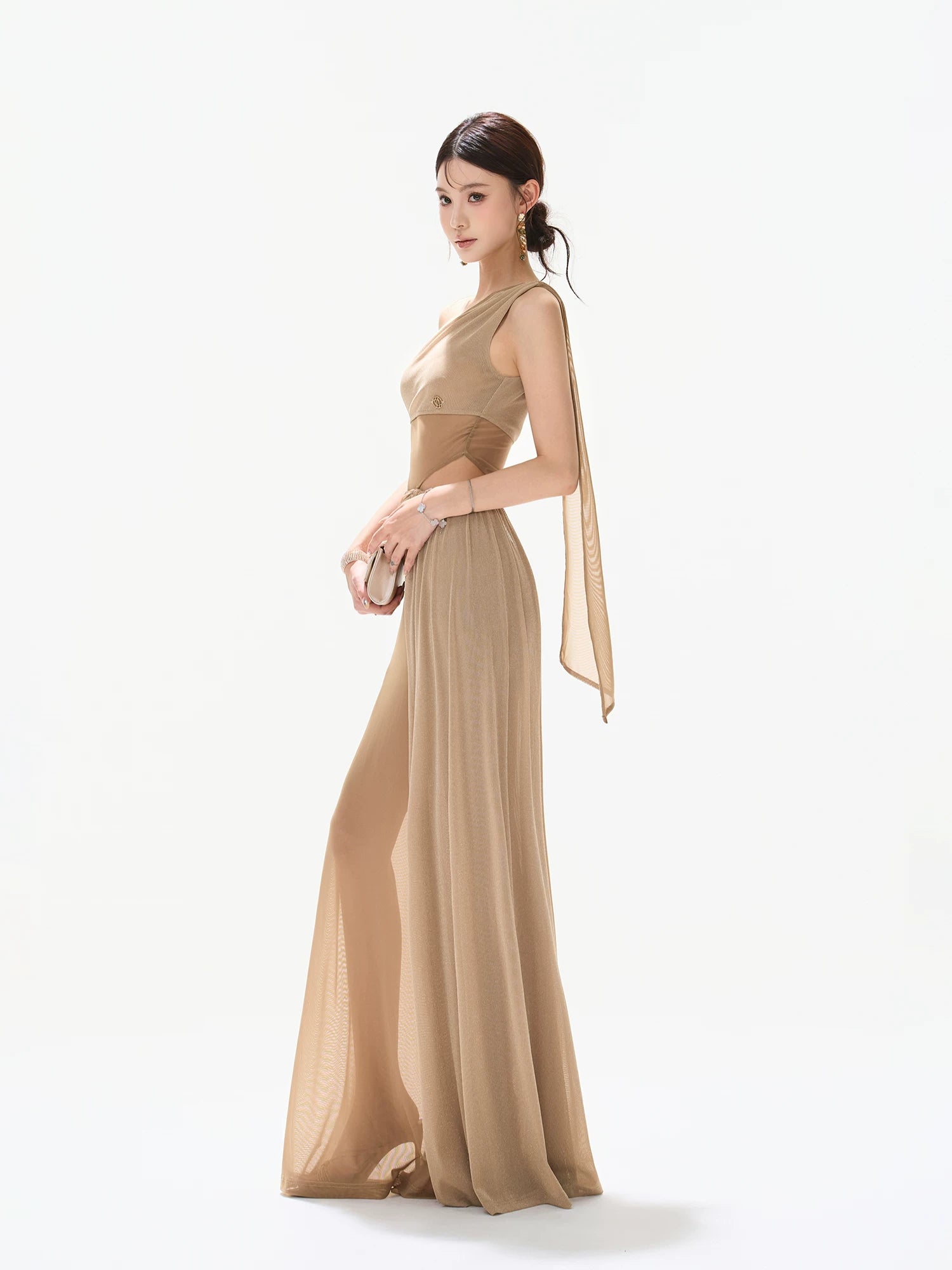 Asymmetric Mesh Maxi Dress