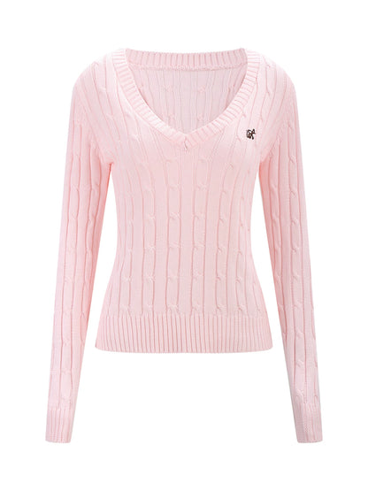 Pink V-Neck Knit Top