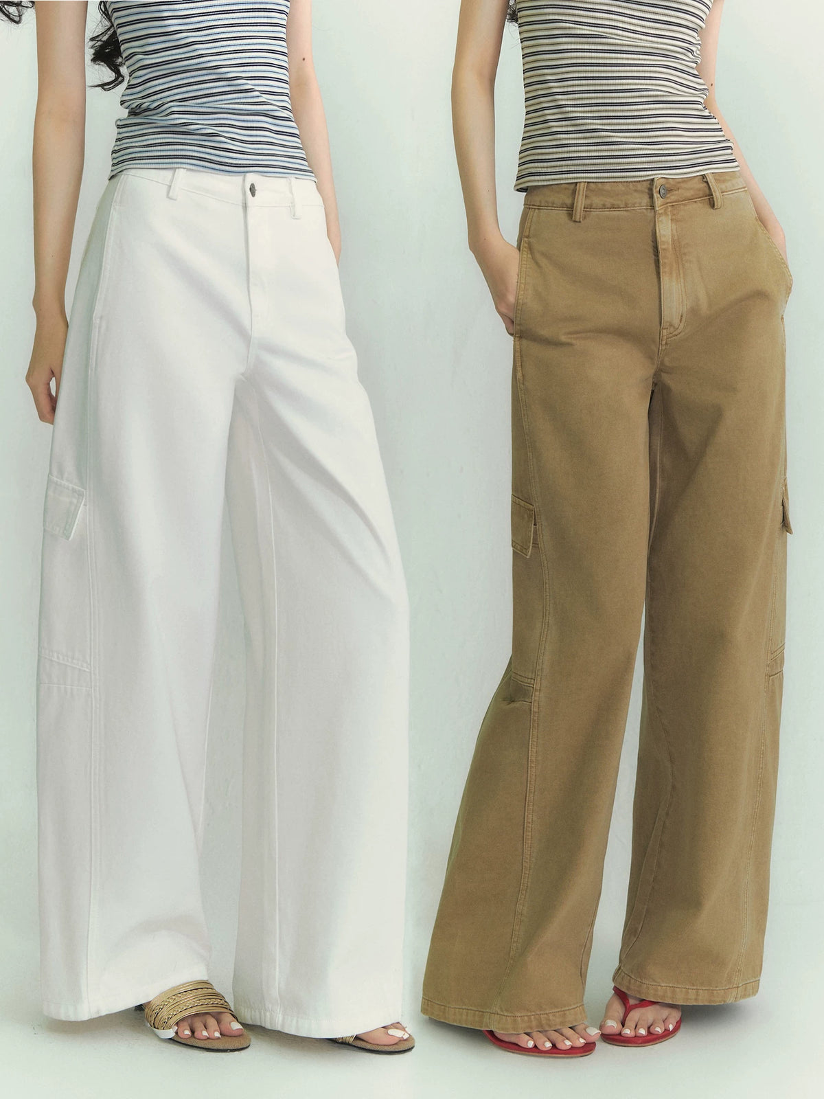 Curved Cargo Denim Pants