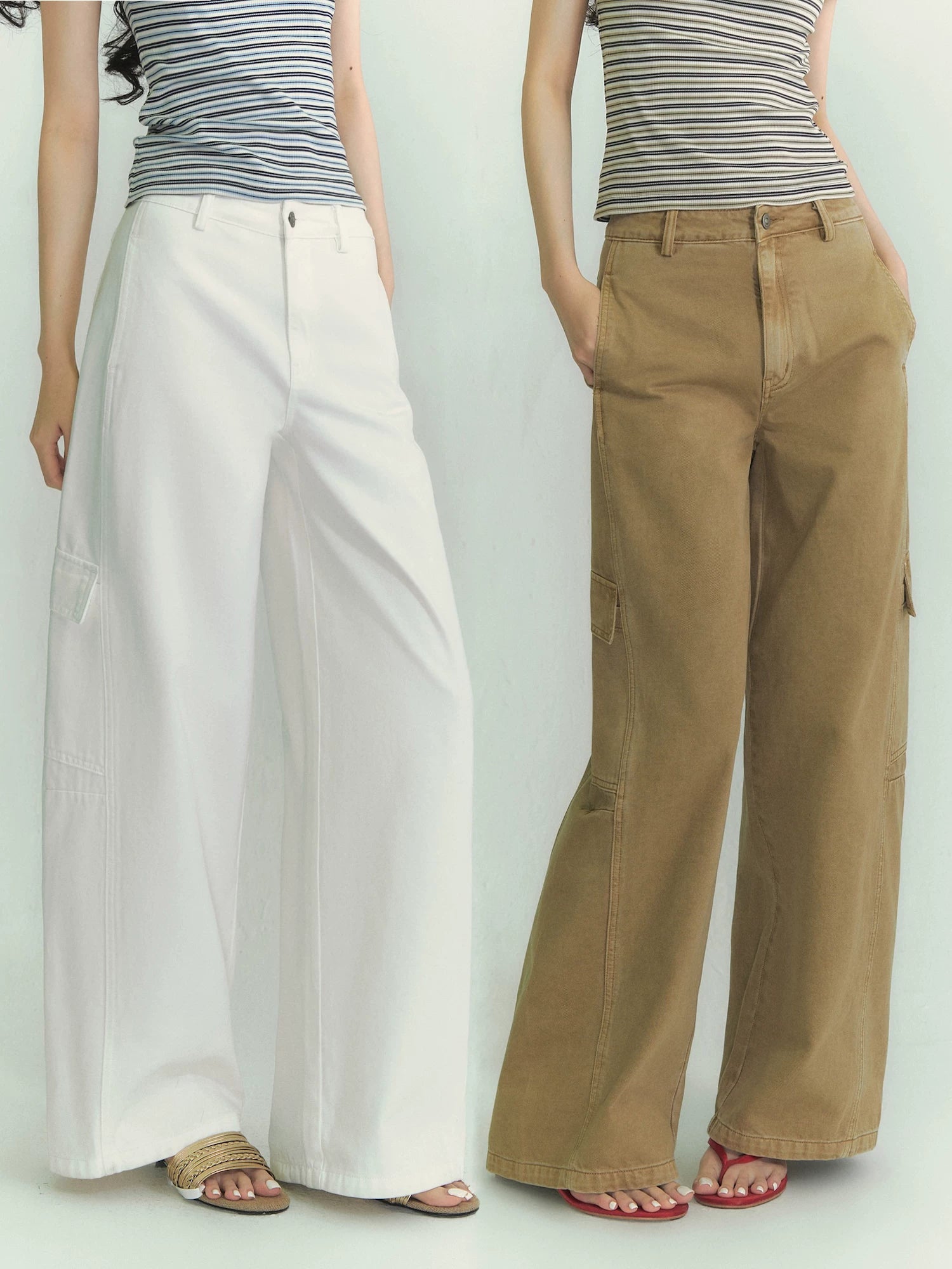 Curved Cargo Denim Pants