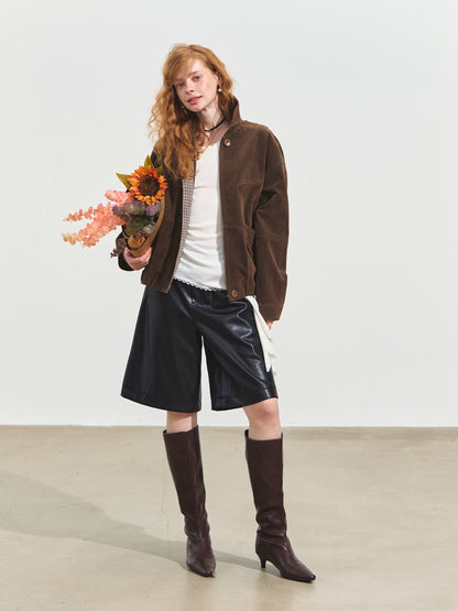 Faux Leather Wide-Leg Shorts