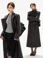 Black Wide-Shoulder Wool Coat