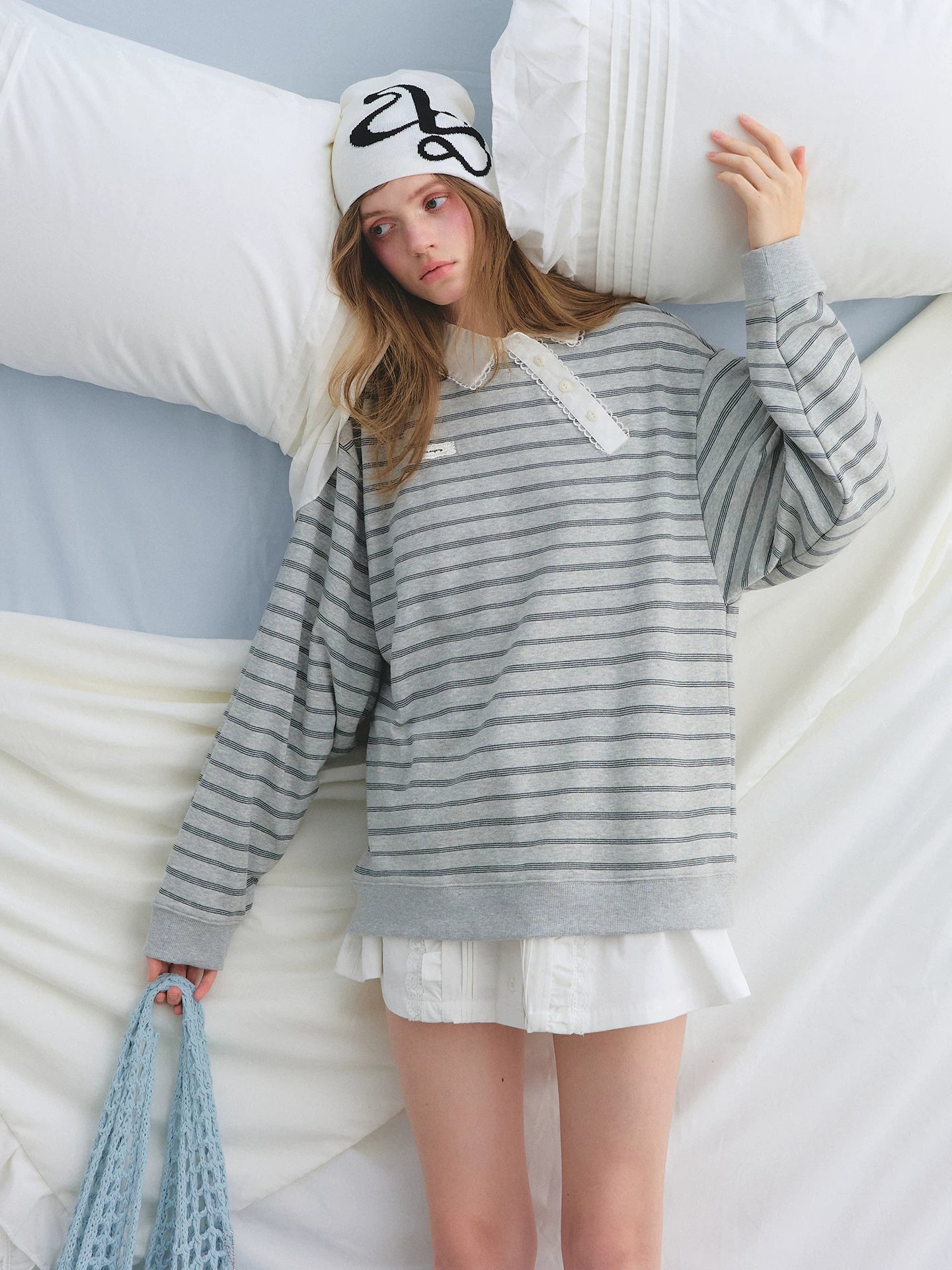 Lace Collar Stripe Sweatshirt
