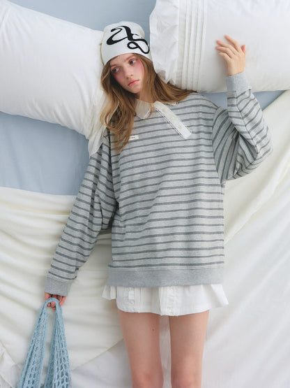 Lace Collar Stripe Sweatshirt