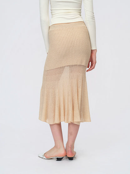 Beige Wool-Knit Mermaid Skirt