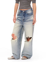 Washed Distressed Wide Jeans