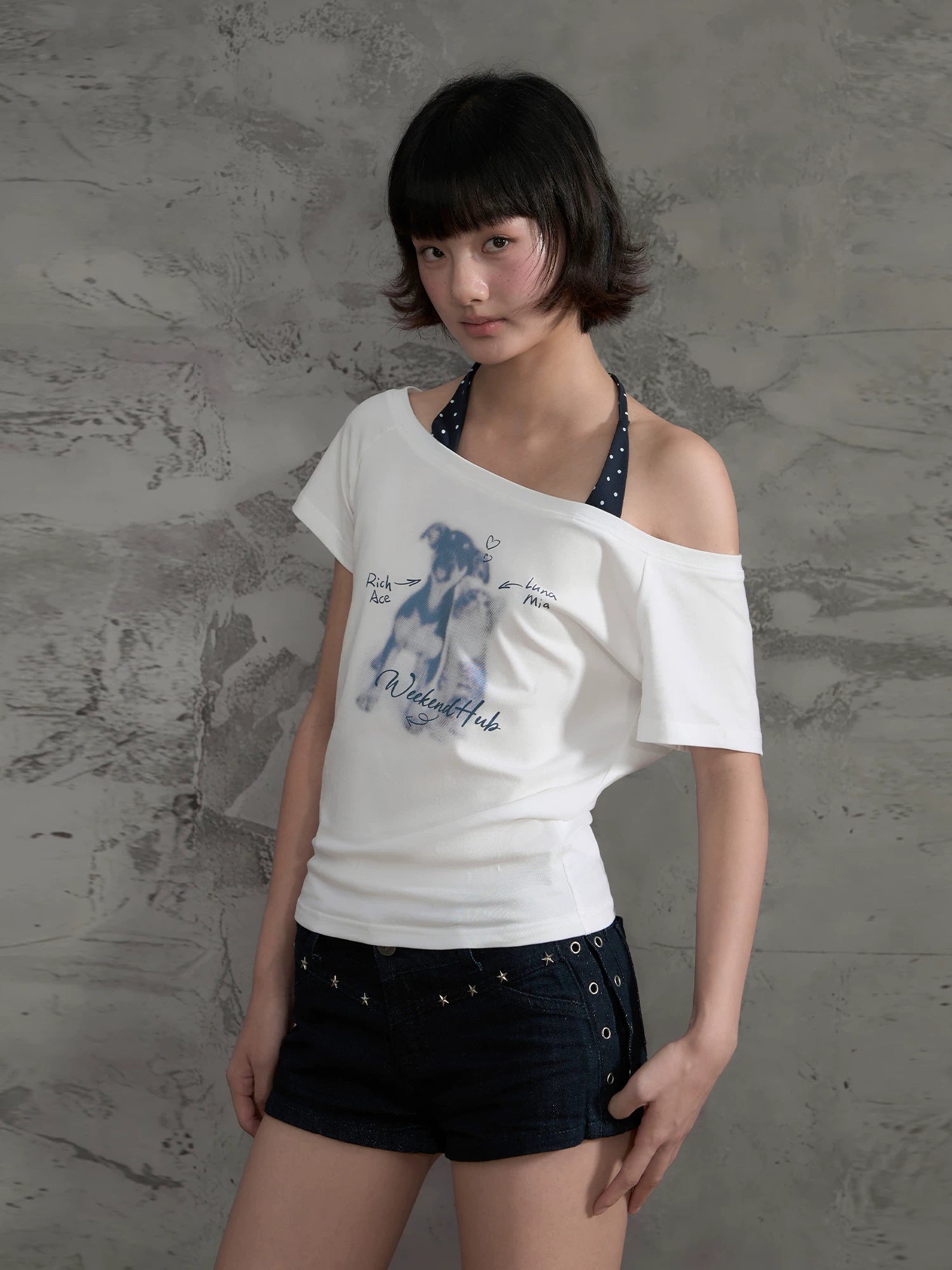 Dog Print Off-Shoulder Top