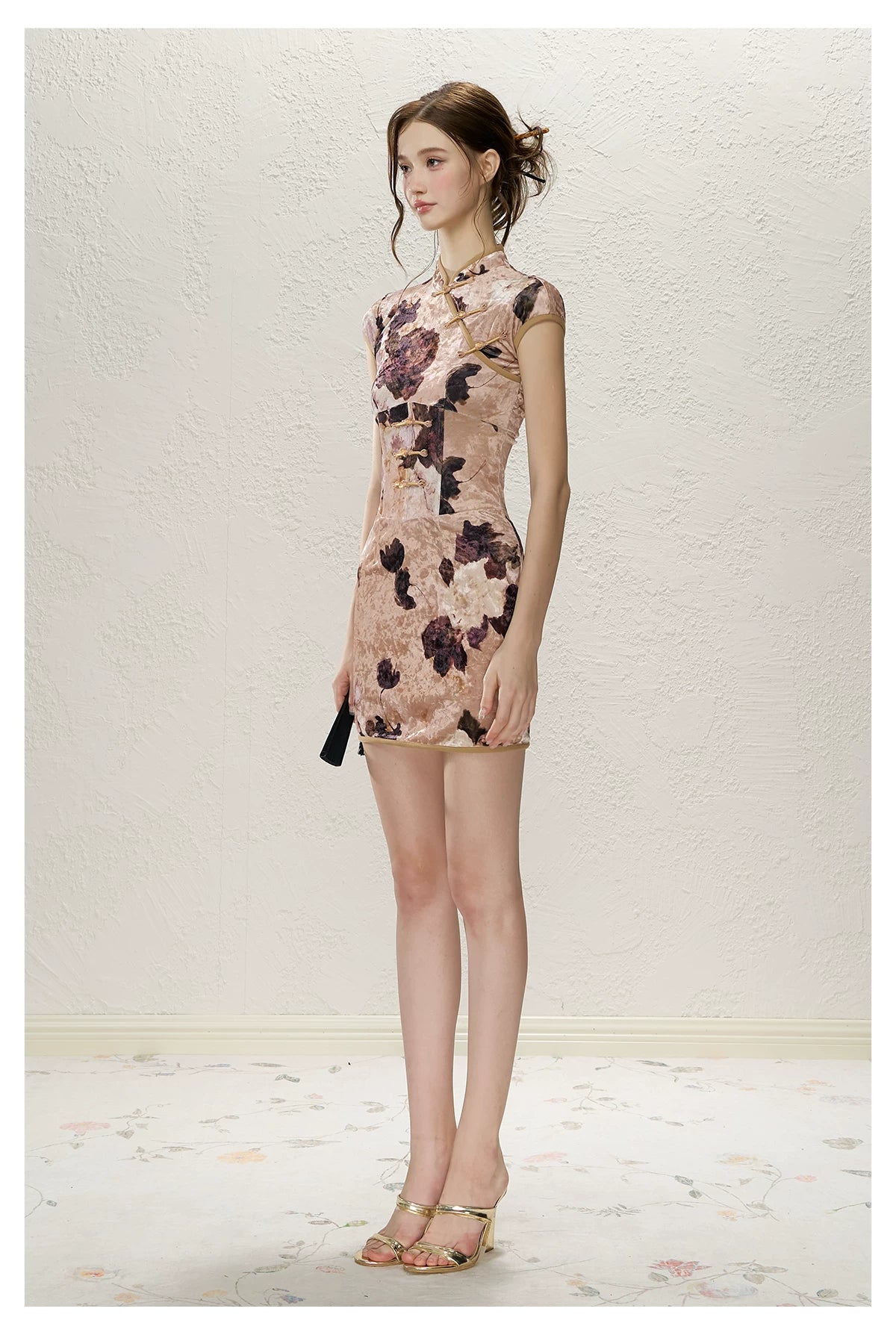 Velvet Blossom Qipao Dress