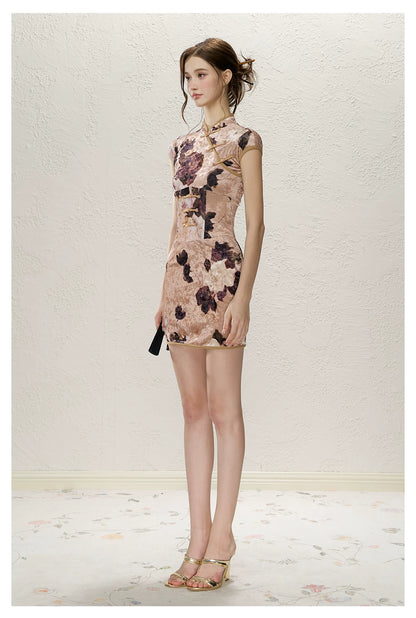 Velvet Blossom Qipao Dress