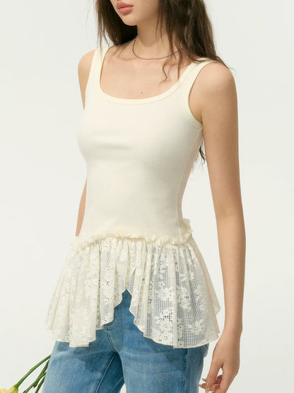 Lace-Edge Irregular Patchwork Vest