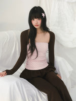 Contrast Polka Dot Crop Top & Cardigan Set