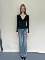 Light-Wash Sequined Micro-Flare Jeans