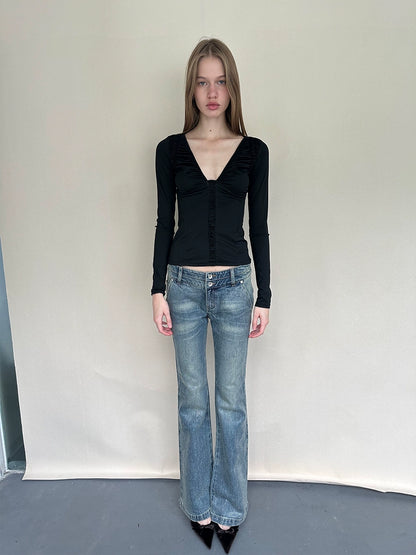 Light-Wash Sequined Micro-Flare Jeans