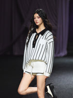 Striped Knit Polo T-Shirt & Contrast Trim Skort Set