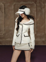 Chanel-Style Off-Shoulder Jacket & Skirt Set