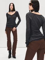 Gray V-Neck Wool Base Top