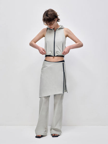 Color Blocking Fake Two-piece Zipper Slightly Flared Skirt