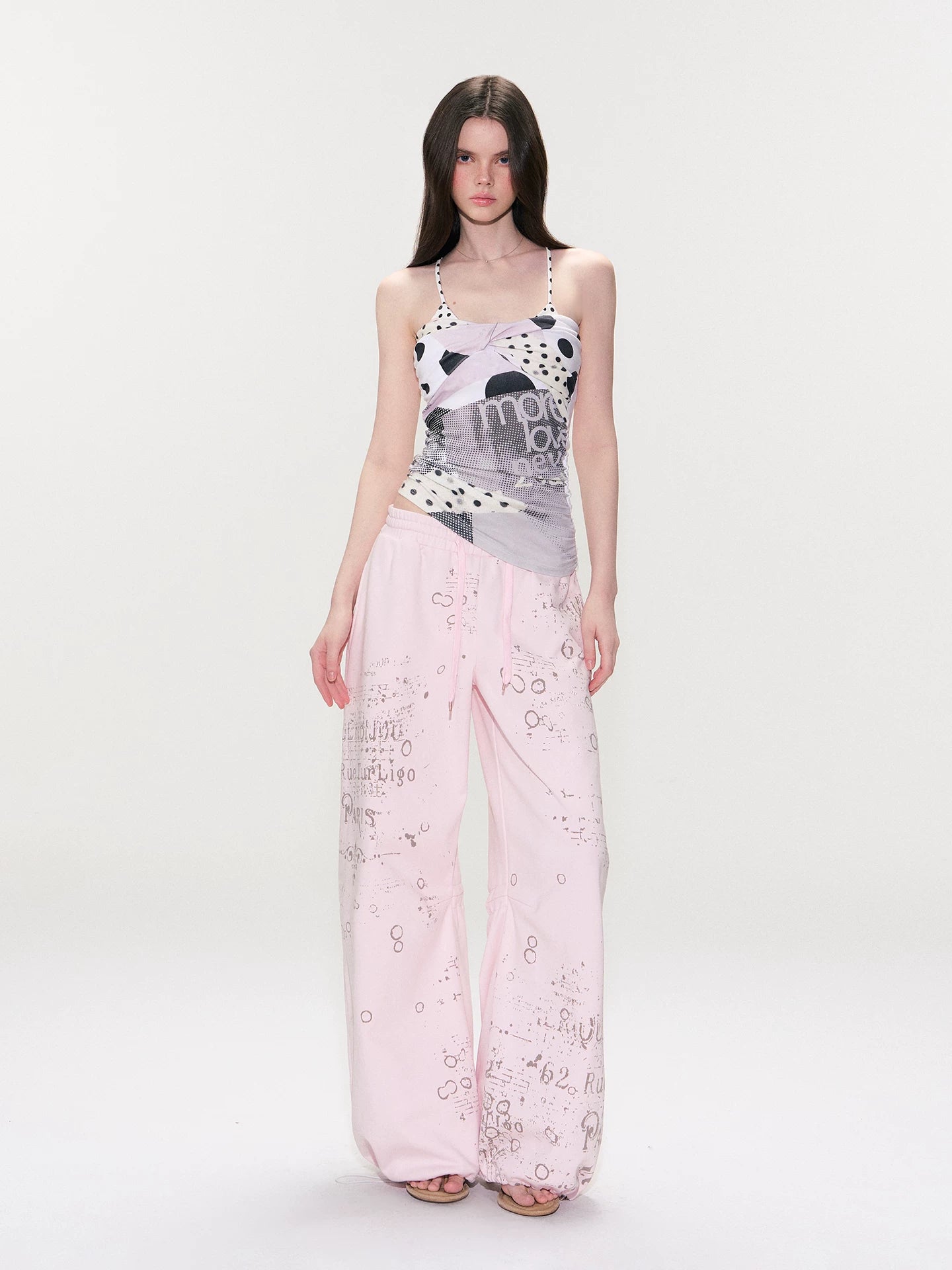 Pink Printed Wide-Leg Pants