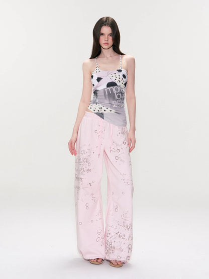 Pink Printed Wide-Leg Pants