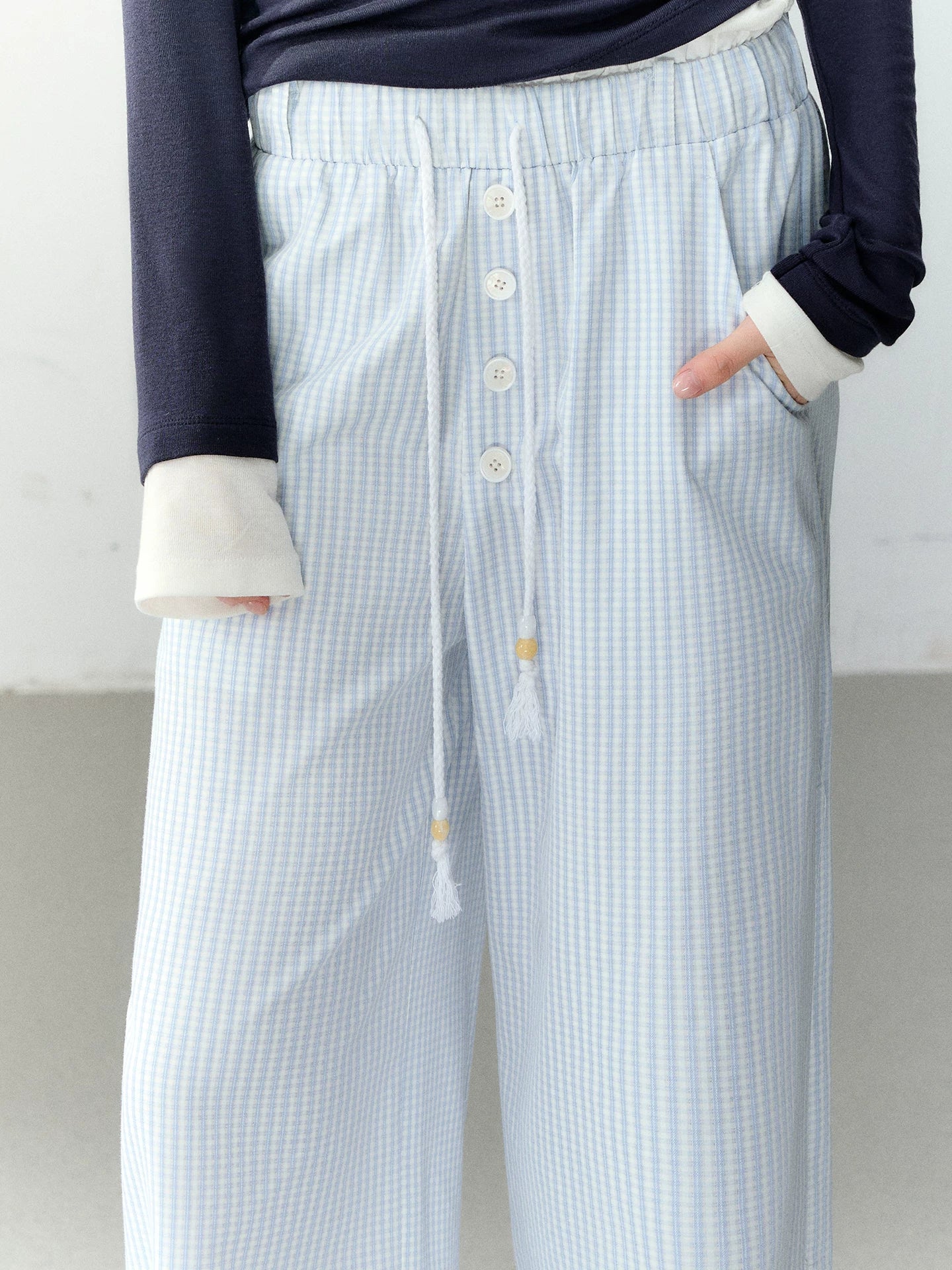 Blue Plaid Lyocell Blend Pants