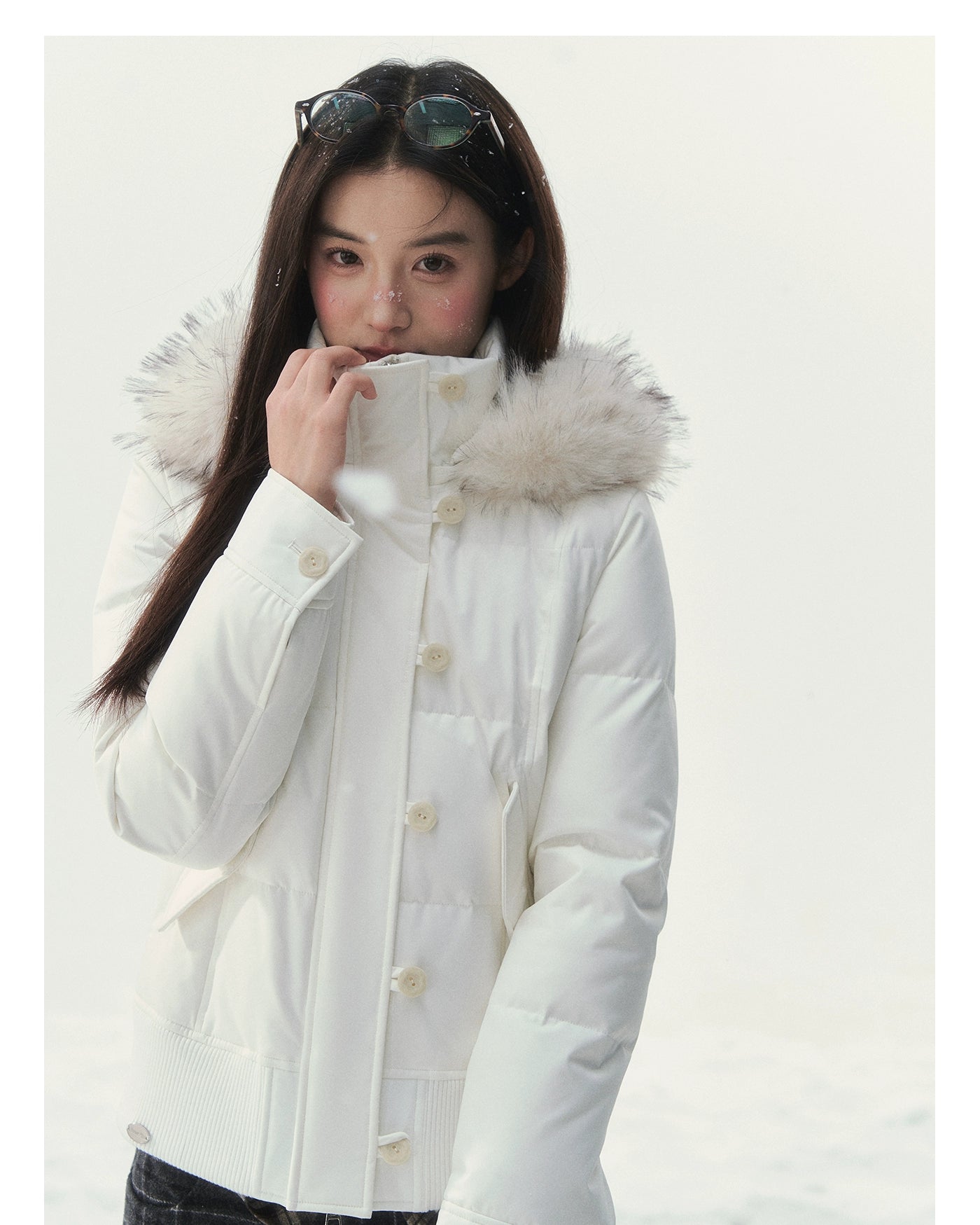 "Snowbound Realm" White Down Puffer Jacket