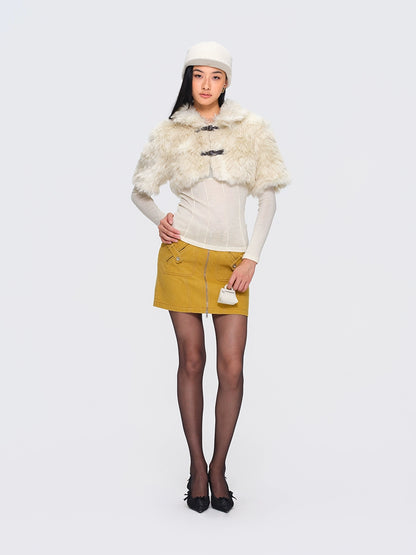 Eco-Fur Capelet Toggle Cropped Jacket