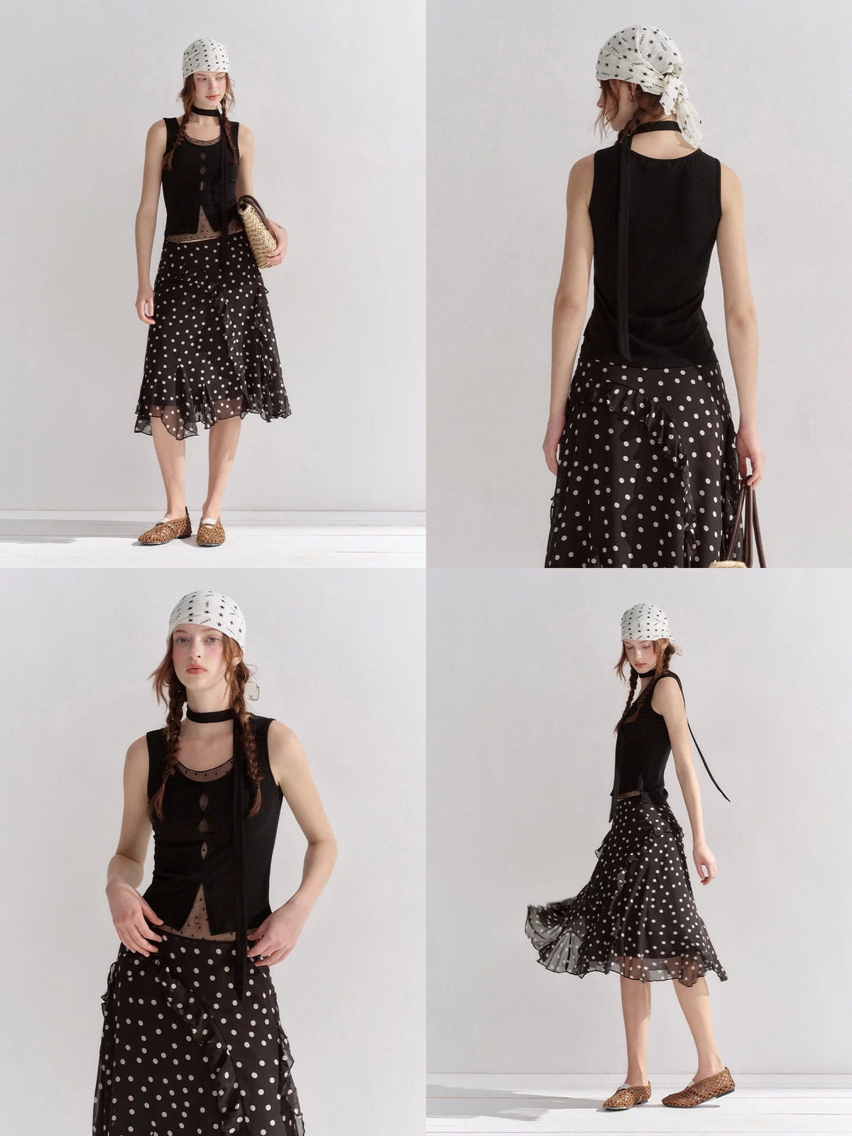 Mesh Panel Ribbon Tank Top