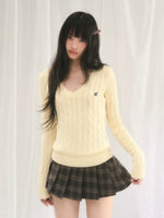 Yellow Textured V-Neck Knit Top