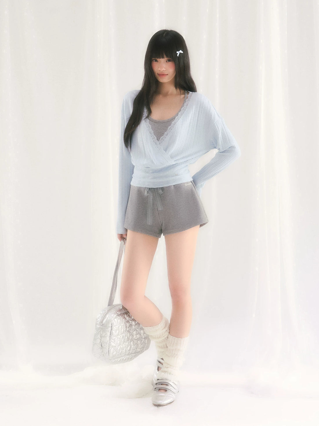 Gray Lace Tie Shorts