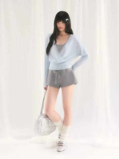 Gray Lace Tie Shorts