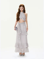 Cross-Halter Chiffon Set