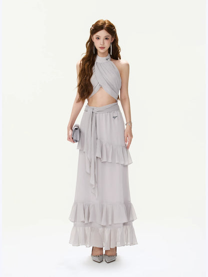 Cross-Halter Chiffon Set