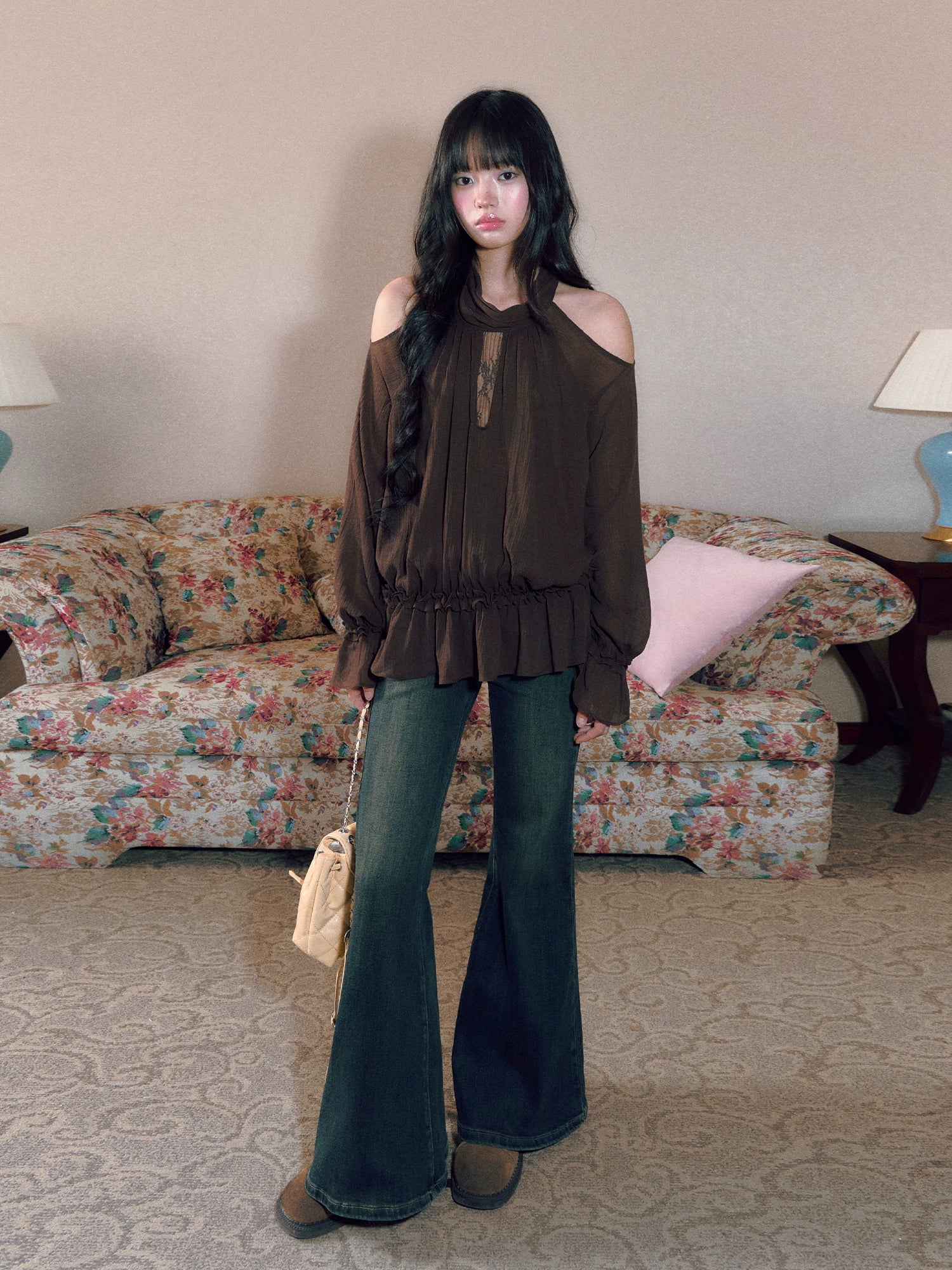 Halter Ruffle Chiffon Blouse